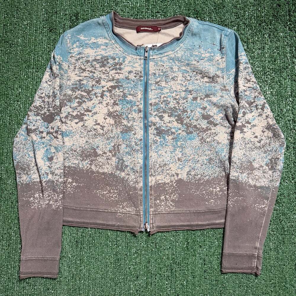 Y2K Womens sandwich Printed Devore Jersey Zip-Up Cardigan Top Size Medium